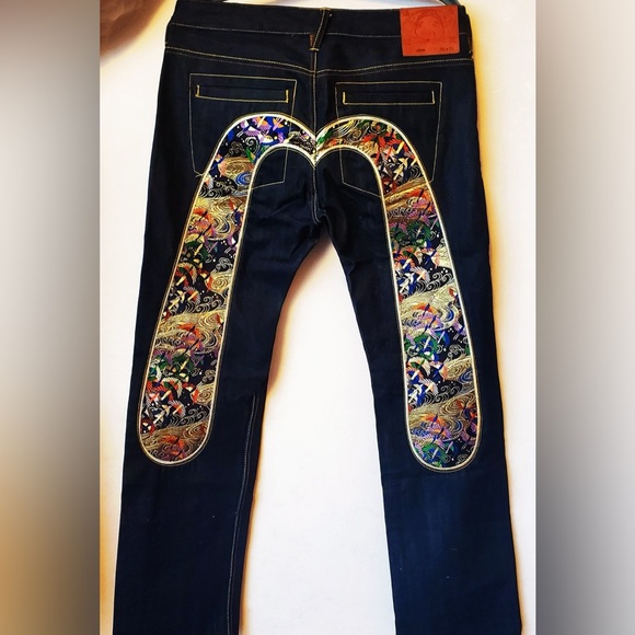 Evisu Crane Embrodiery Brocade Daicock Multicolor Denim Jeans NWT w Evisu Bag - Picture 3 of 11